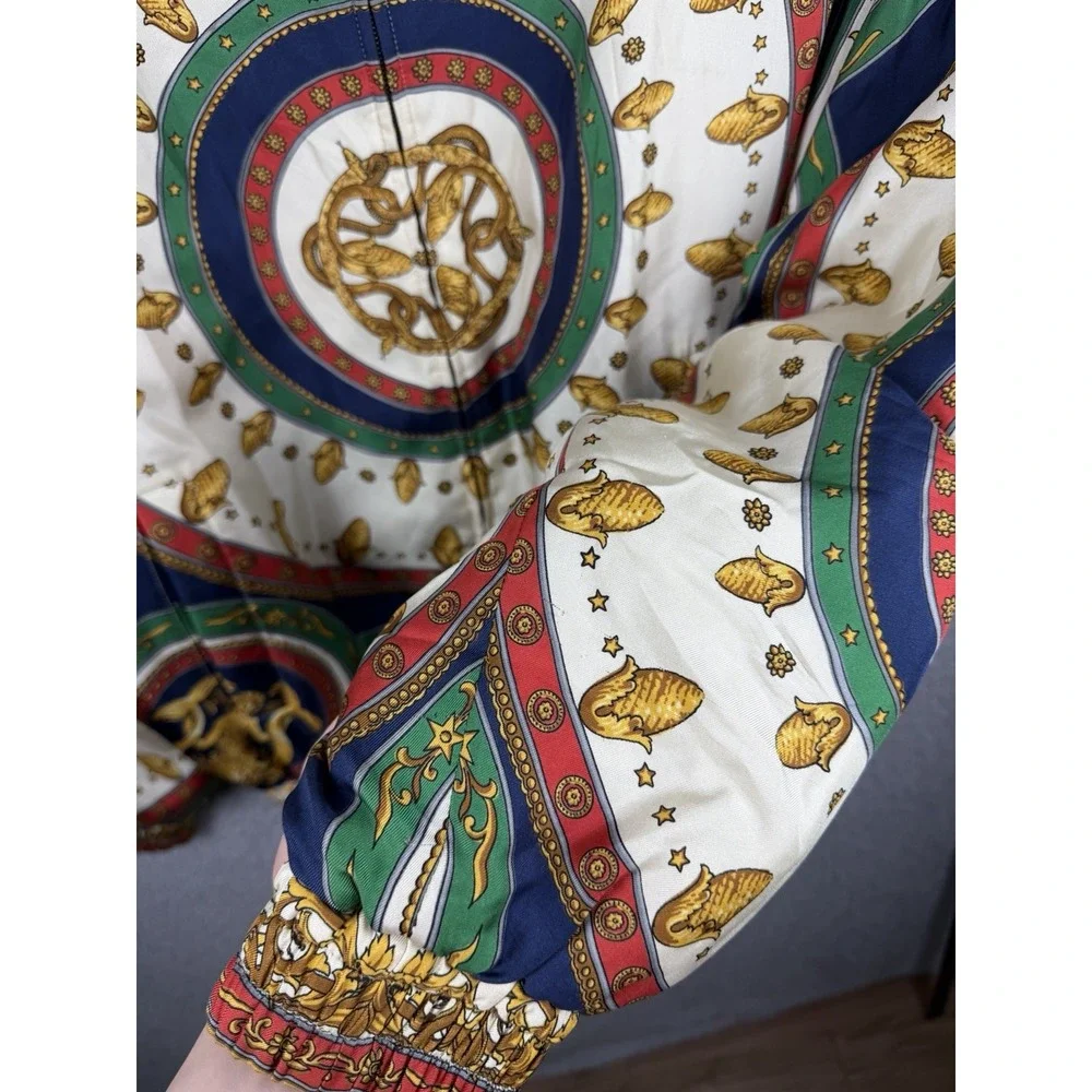 Gucci 100% Silk 'Mermaid' Blouson Jacket - Green/Ivory - SIZE 46 - RETAIL: $2800